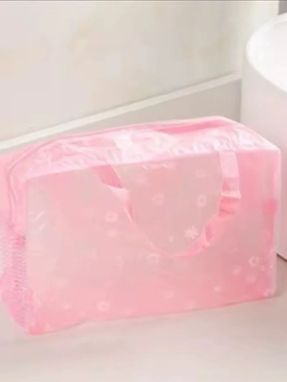 Pink Purple Floral Cosmetic Bag Clear Travel Makeup Organizer Set 2